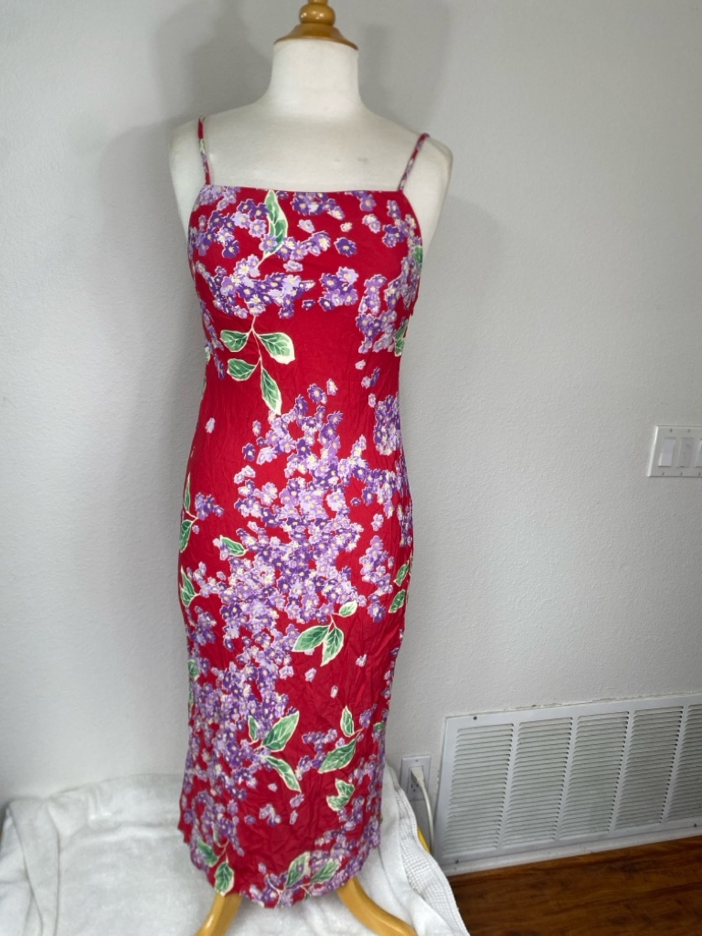 Rhythm. Women Red Purple Floral Slip Dress Size Medium Tropical Cottagecore Boho